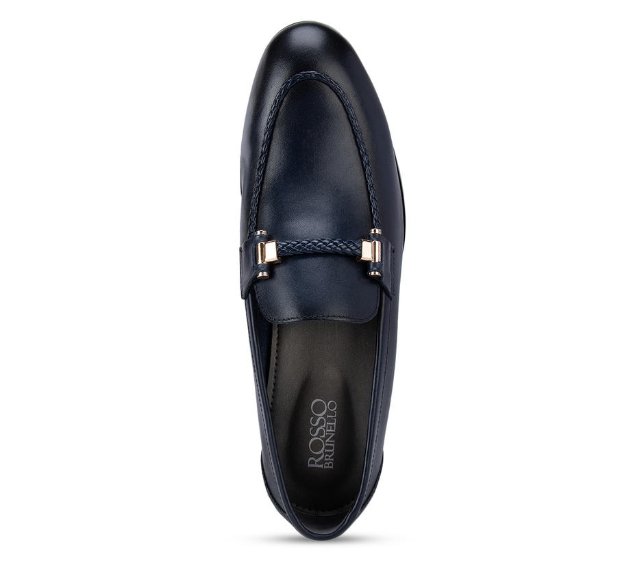 Navy Blue Plain Braided Loafers